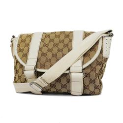 Gucci Shoulder Bag GG Canvas 145858 Leather Ivory Brown Women's