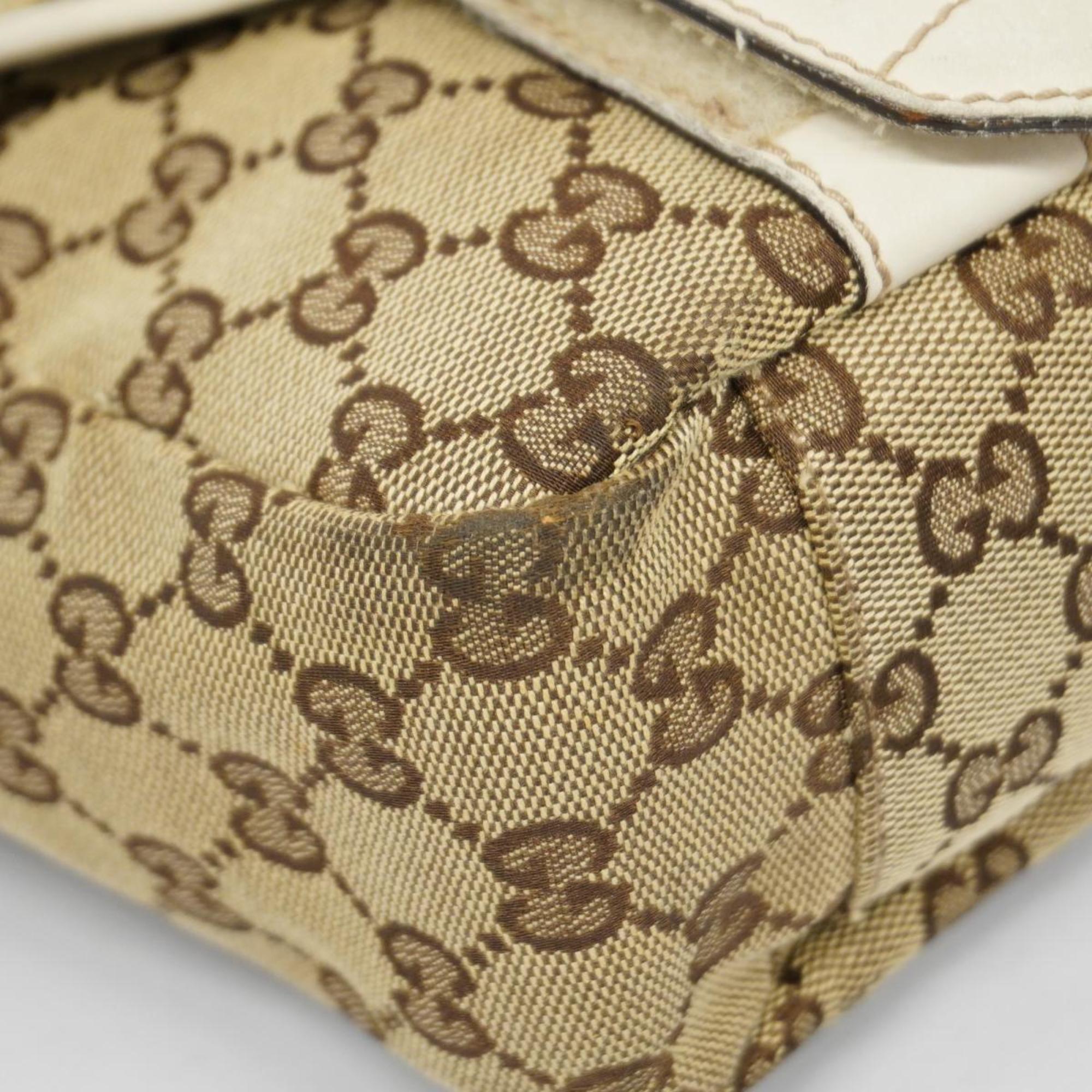 Gucci Shoulder Bag GG Canvas 145858 Leather Ivory Brown Women's