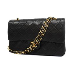 Chanel Shoulder Bag Matelasse W Flap Chain Lambskin Black Women's