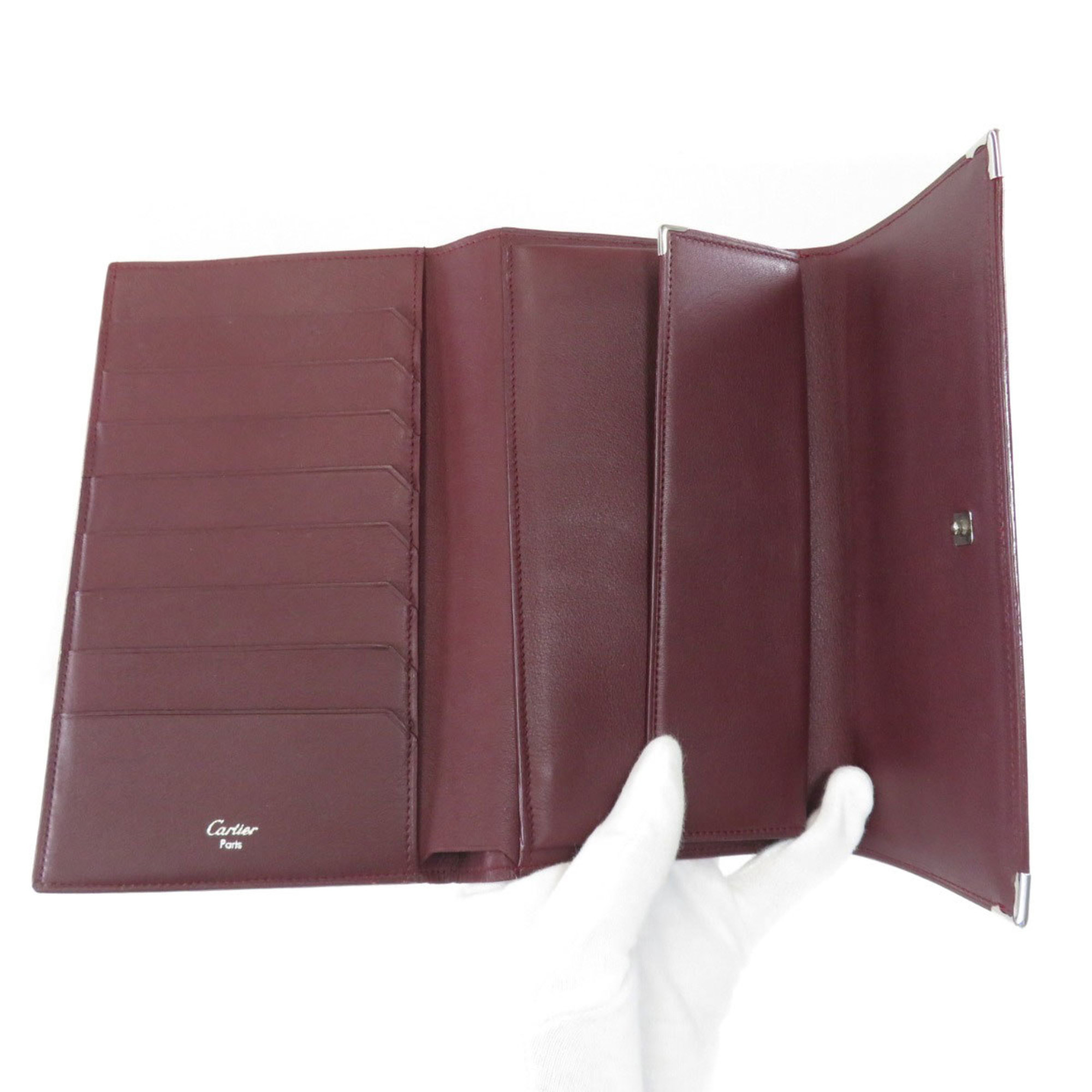 Cartier Tri-fold Wallet Must Line Long Leather Women's