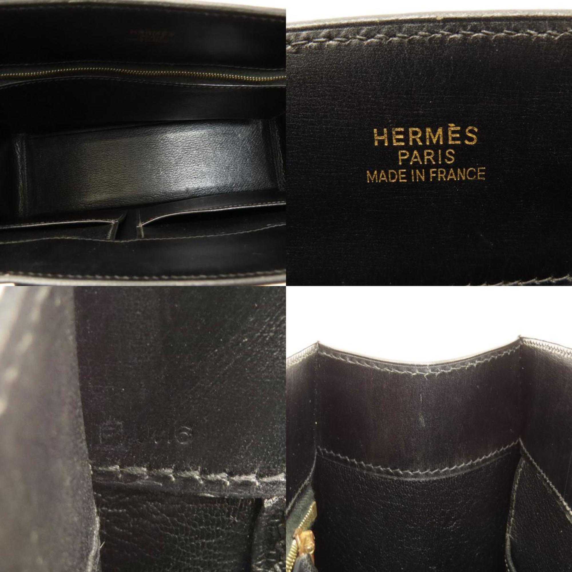 Hermes White Bus PM Black Handbag Box Calf Women's