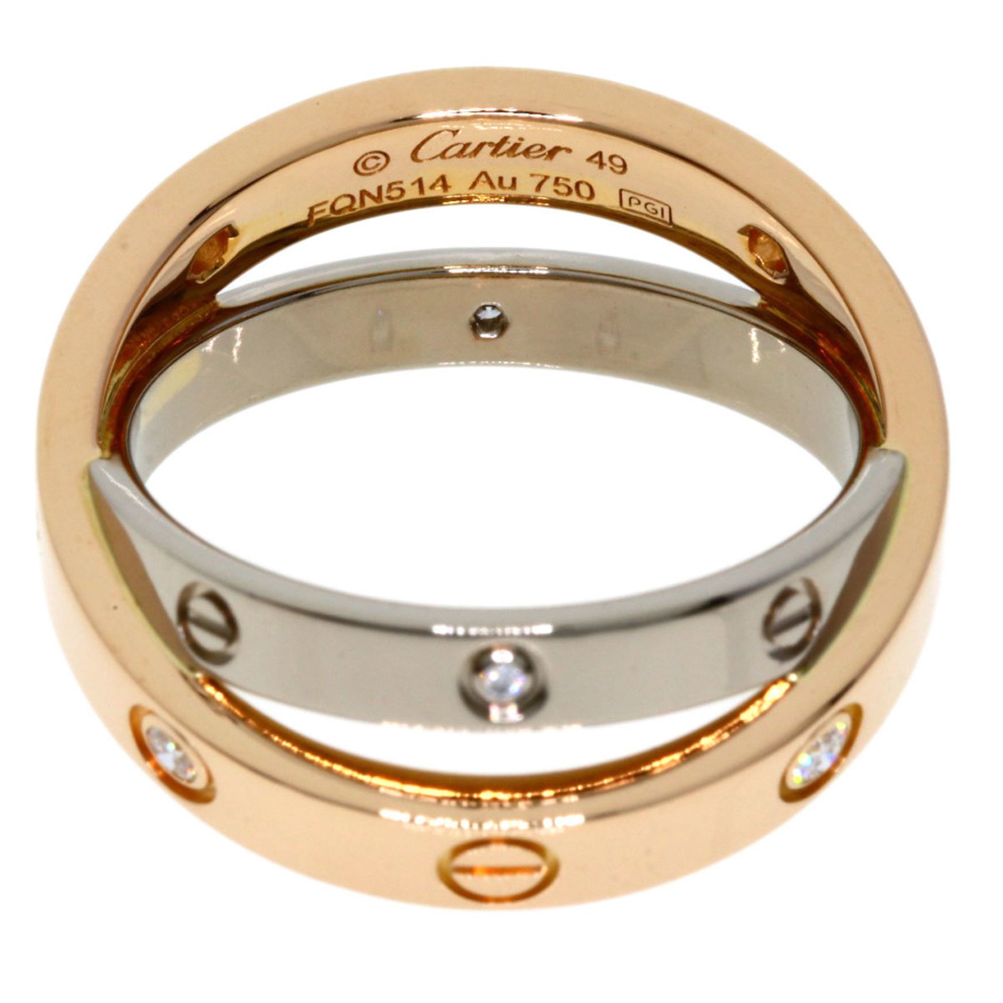Cartier Be Love Diamond #49 Ring, K18 Pink Gold, K18WG, Women's