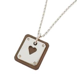 Hermes Necklace Z Engraved Asdukur Metal Material Leather Silver Brown Women's