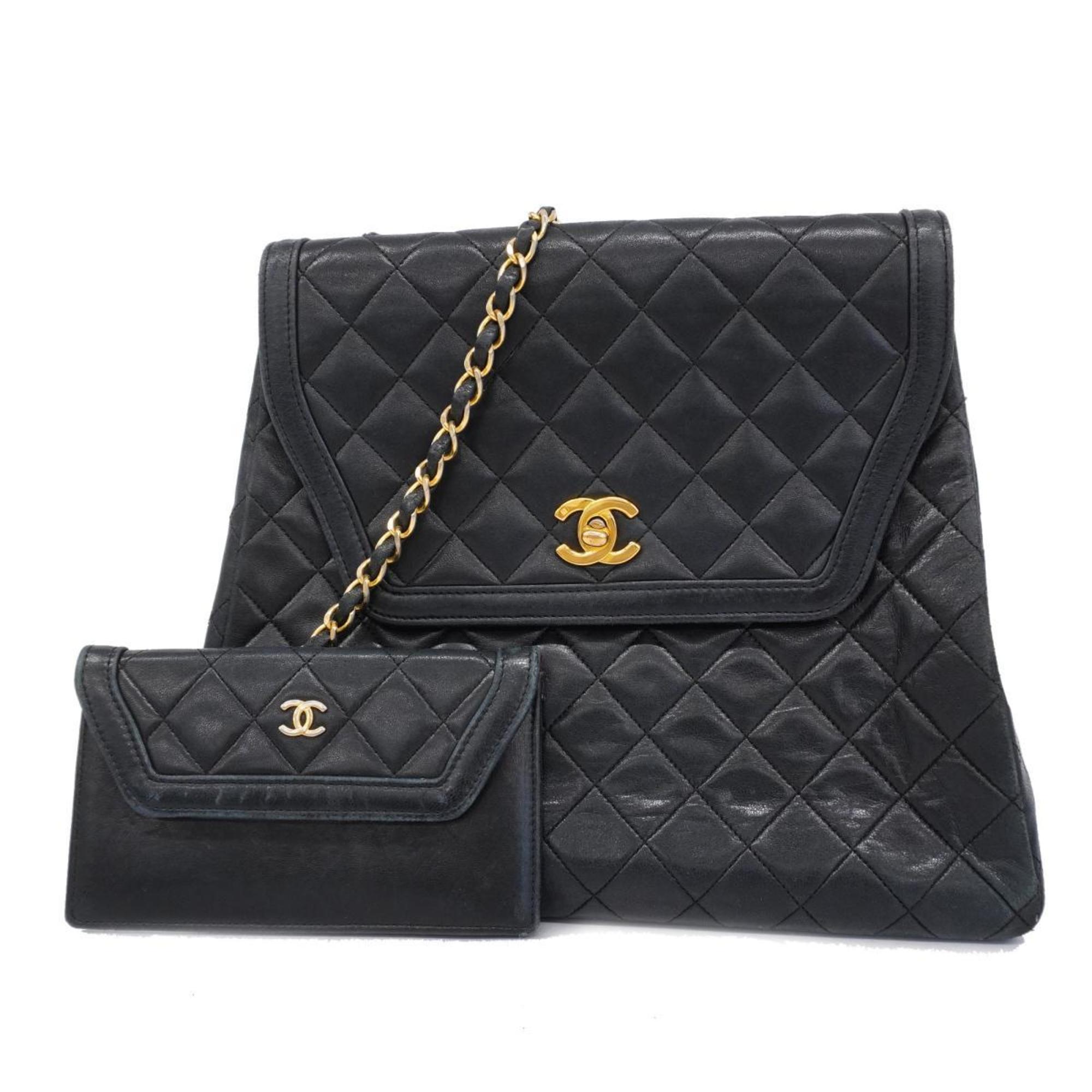 Chanel Shoulder Bag Matelasse Chain Lambskin Black Women's