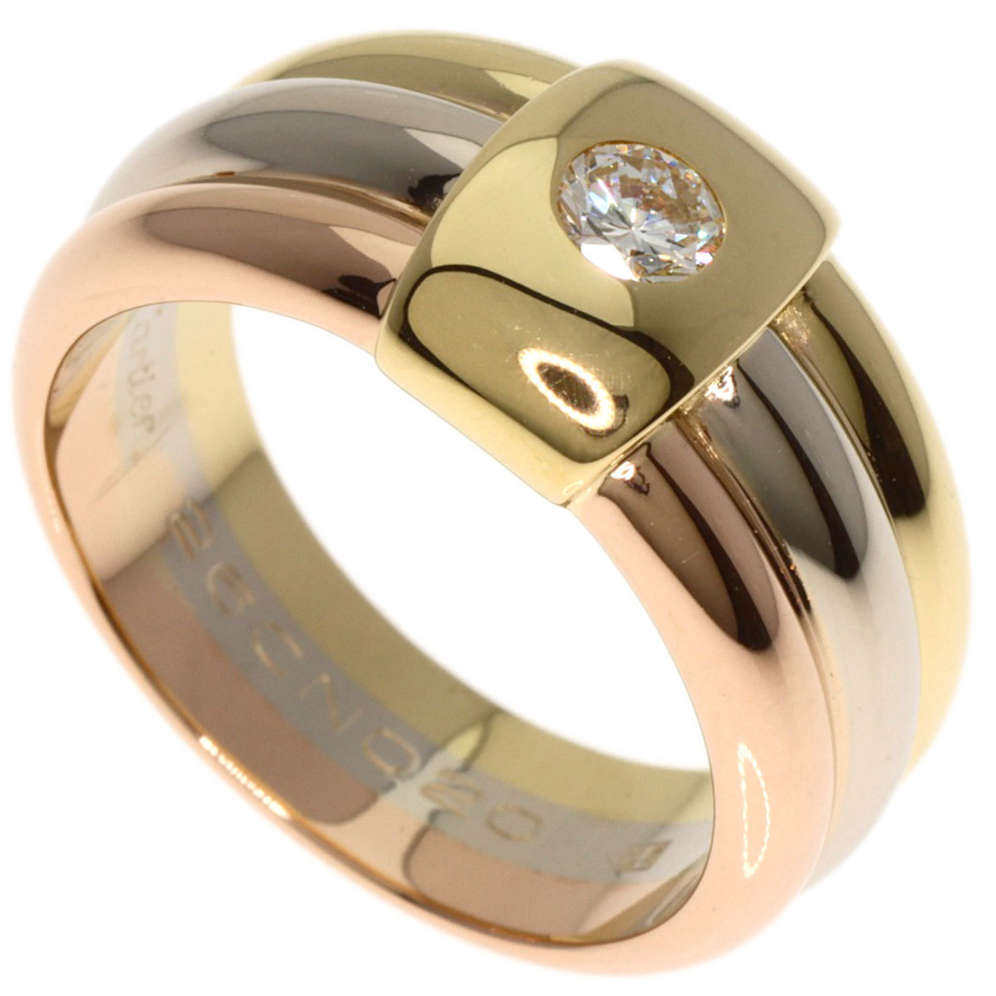 Cartier Three Color 1P Diamond #50 Ring K18 Yellow Gold K18WG K18PG Ladies