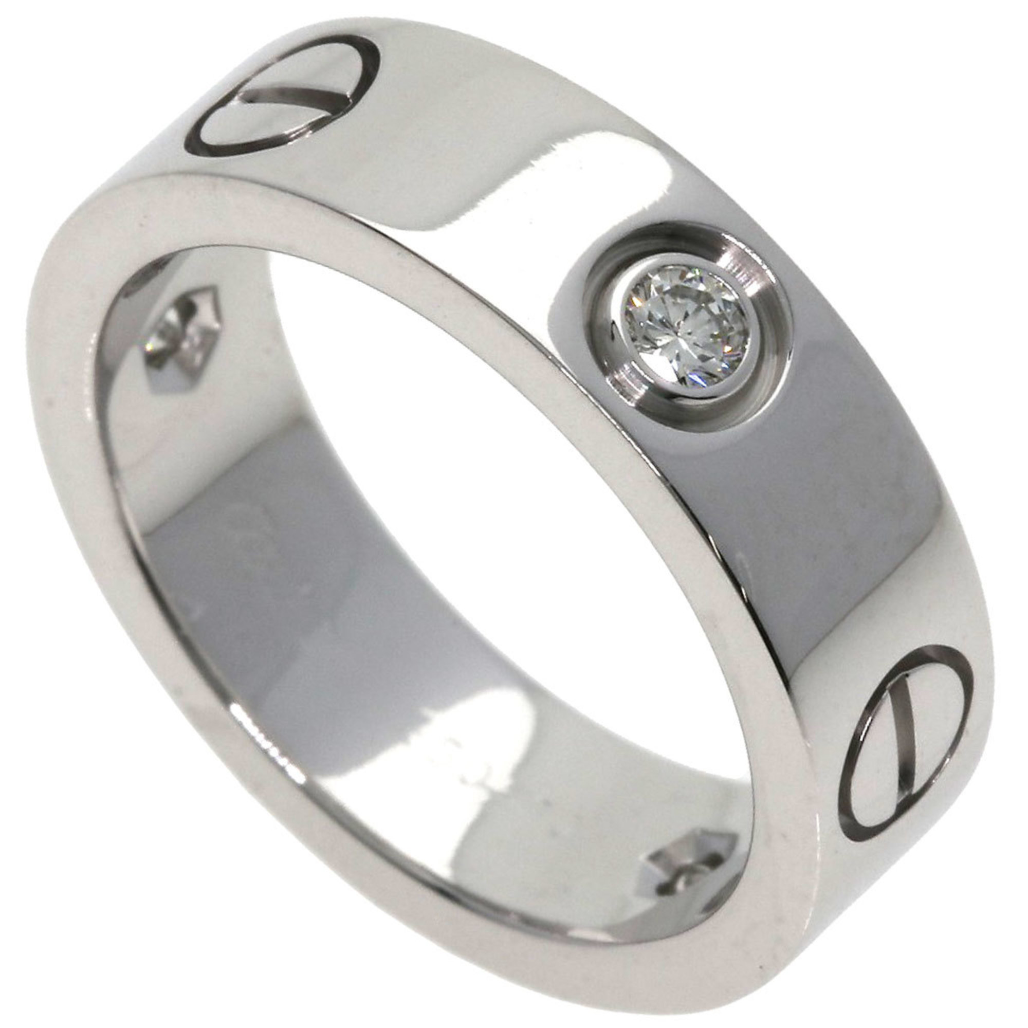 Cartier Love Ring Half Diamond #50 K18 White Gold Women's