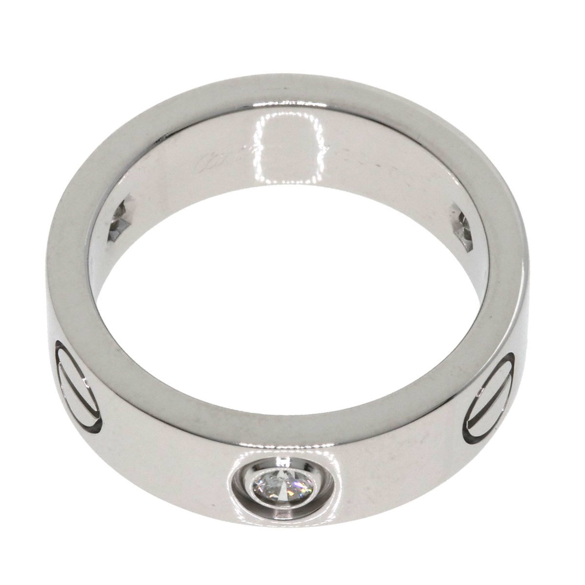 Cartier Love Ring Half Diamond #50 K18 White Gold Women's