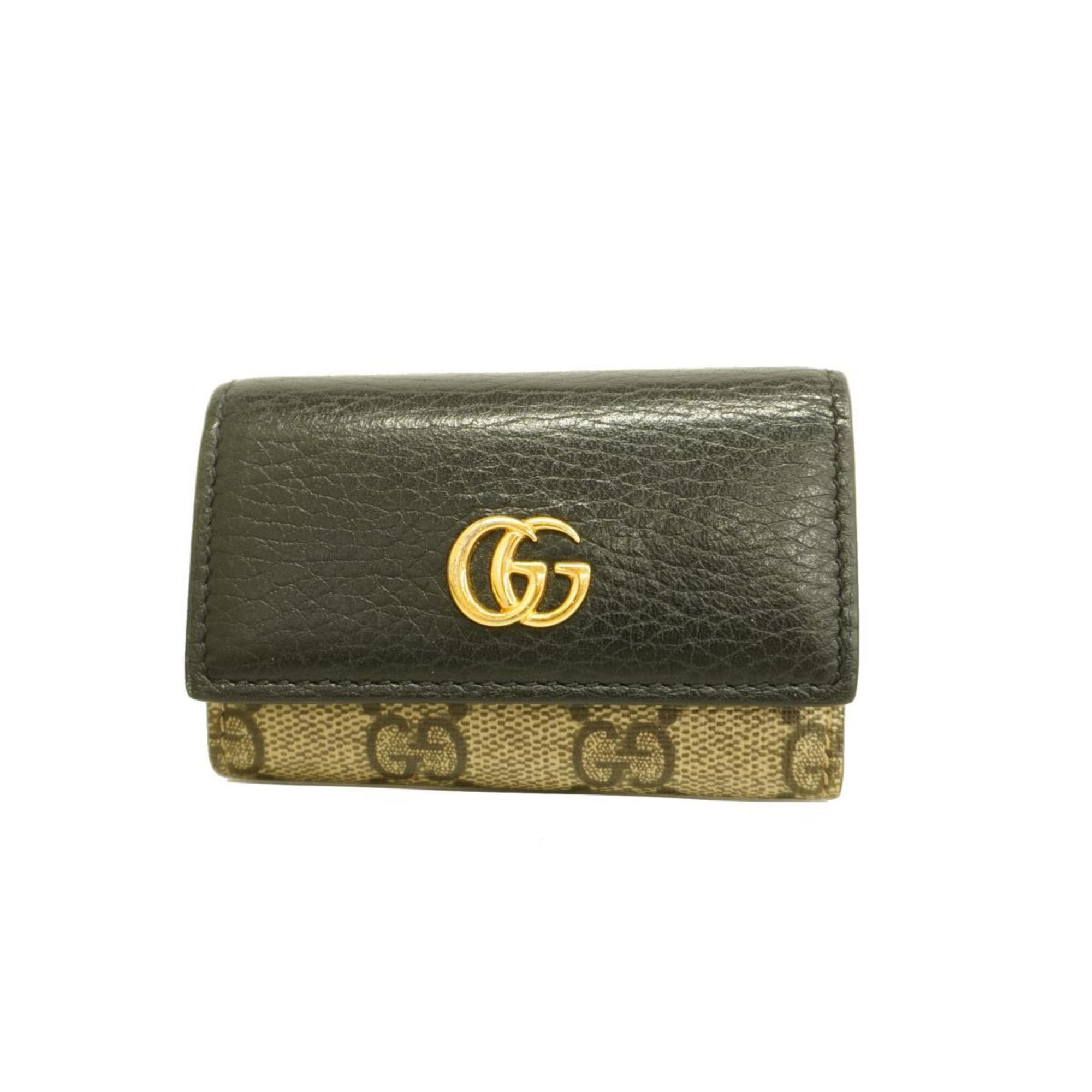 Gucci Key Case GG Marmont Supreme 456118 Leather Brown Black Men's Women's