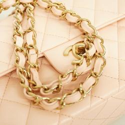 Chanel Shoulder Bag Matelasse W Flap Chain Caviar Skin Pink Champagne Women's