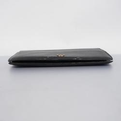 Chanel Long Wallet Coco Button Leather Black Women's