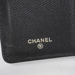 Chanel Long Wallet Coco Button Leather Black Women's