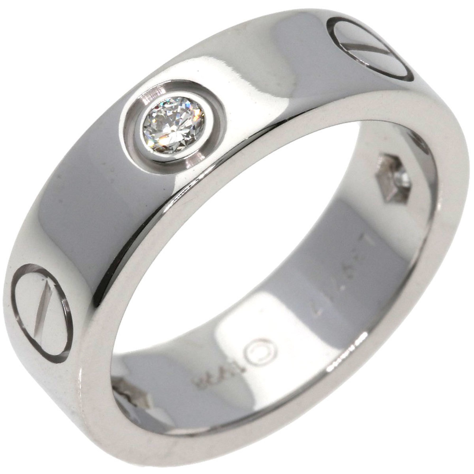 Cartier Love Ring Half Diamond #49 K18 White Gold Women's