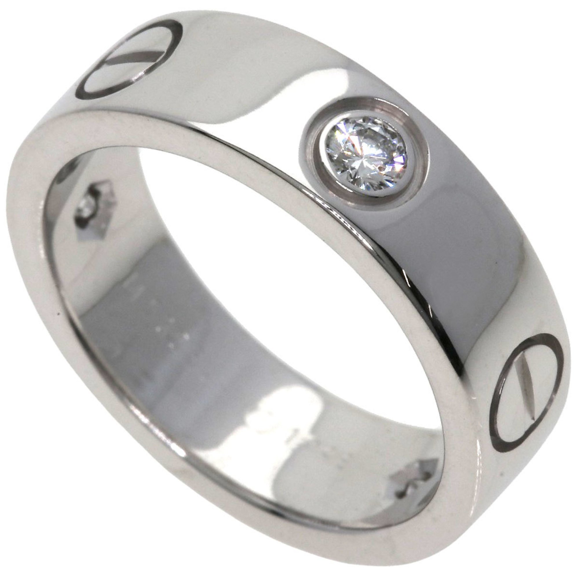 Cartier Love Ring Half Diamond #49 K18 White Gold Women's