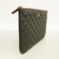 Chanel Clutch Bag Matelasse Lambskin Black Champagne Women's