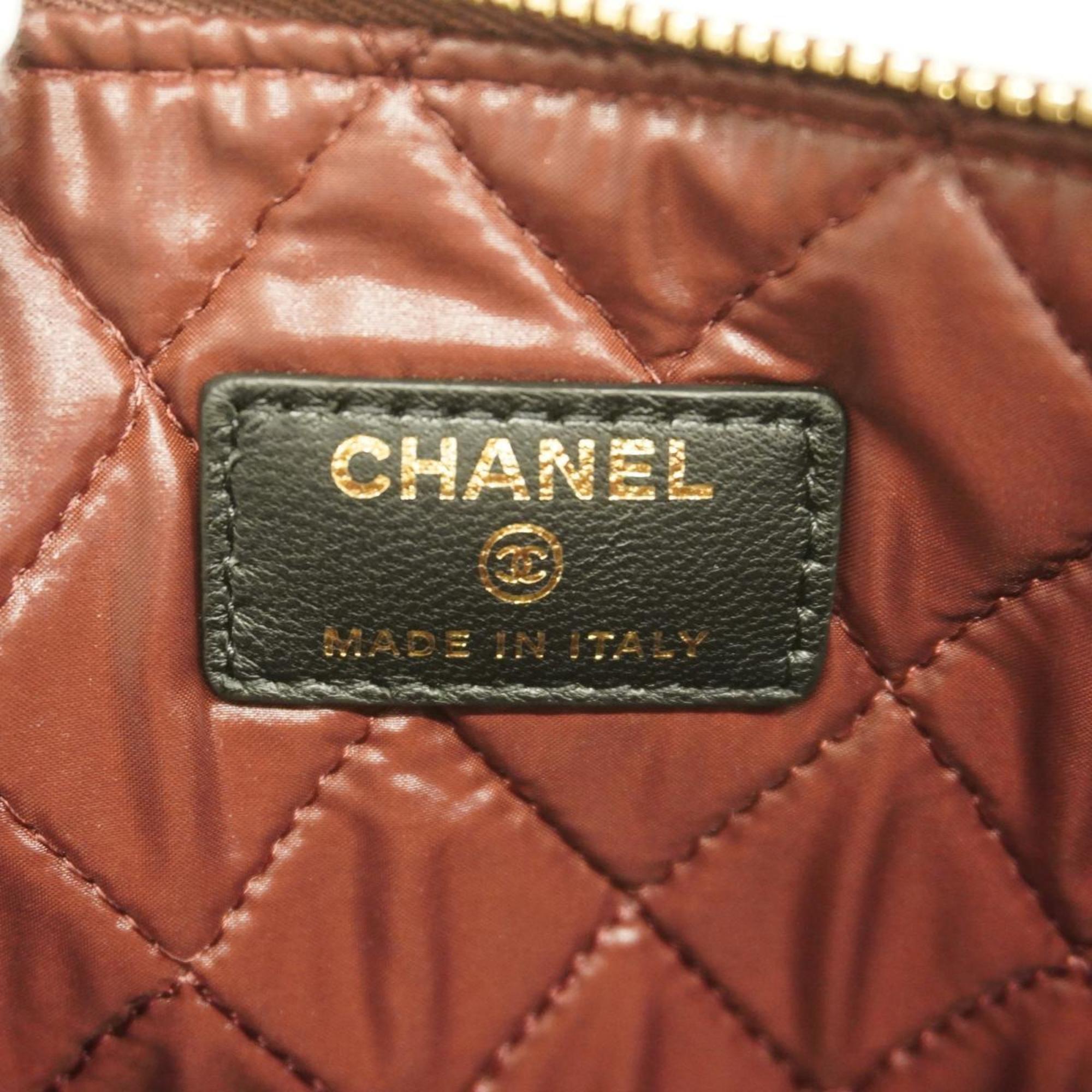 Chanel Clutch Bag Matelasse Lambskin Black Champagne Women's