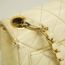 Chanel Shoulder Bag Matelasse Chain Caviar Skin Ivory Women's