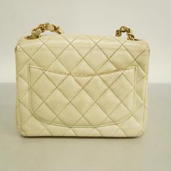 Chanel Shoulder Bag Matelasse Chain Caviar Skin Ivory Women's