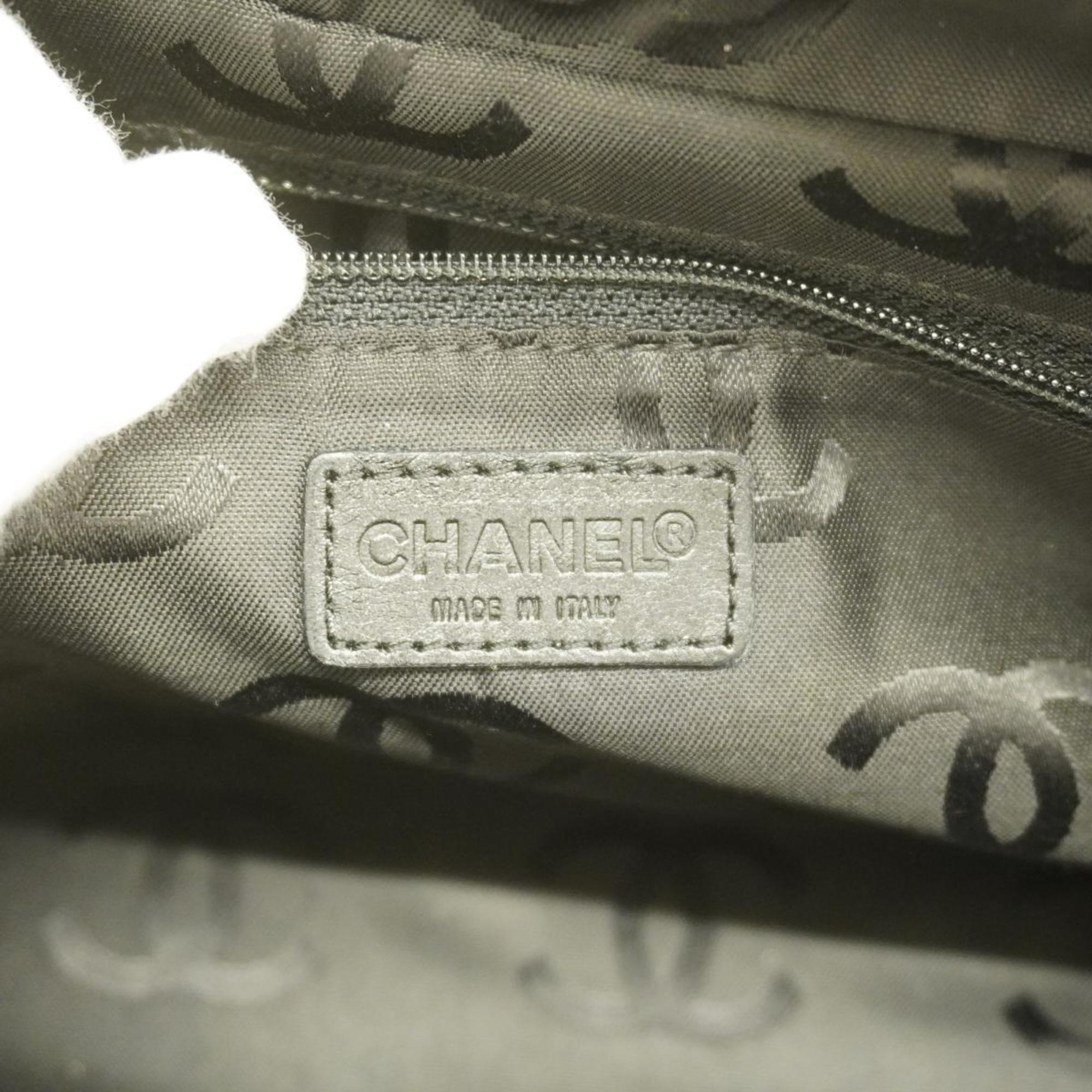 Chanel Shoulder Bag Chocolate Bar Chain Cotton Black Women's