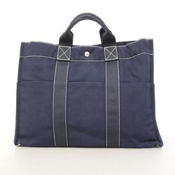 Hermes Tote Bag Deauville MM Canvas Navy Women's