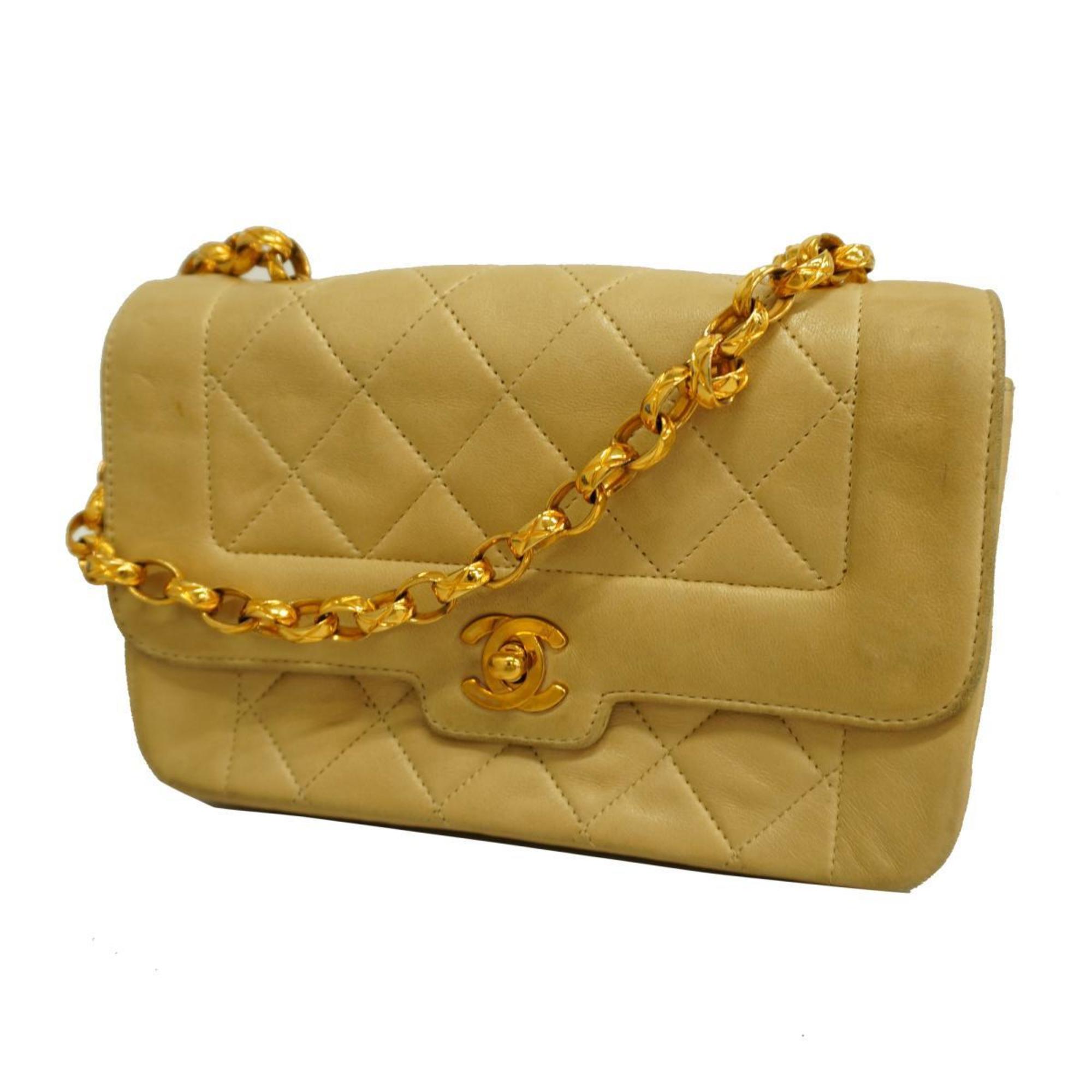 Chanel Shoulder Bag Matelasse Chain Lambskin Beige Women's