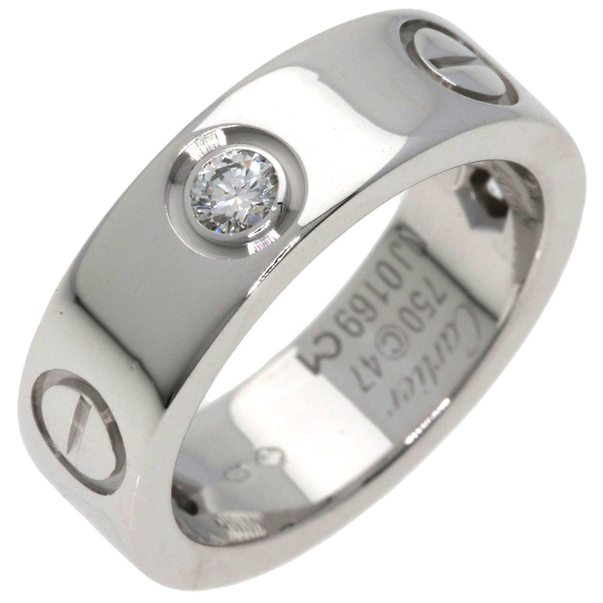 Cartier Love Ring Half Diamond #47 K18 White Gold Women's