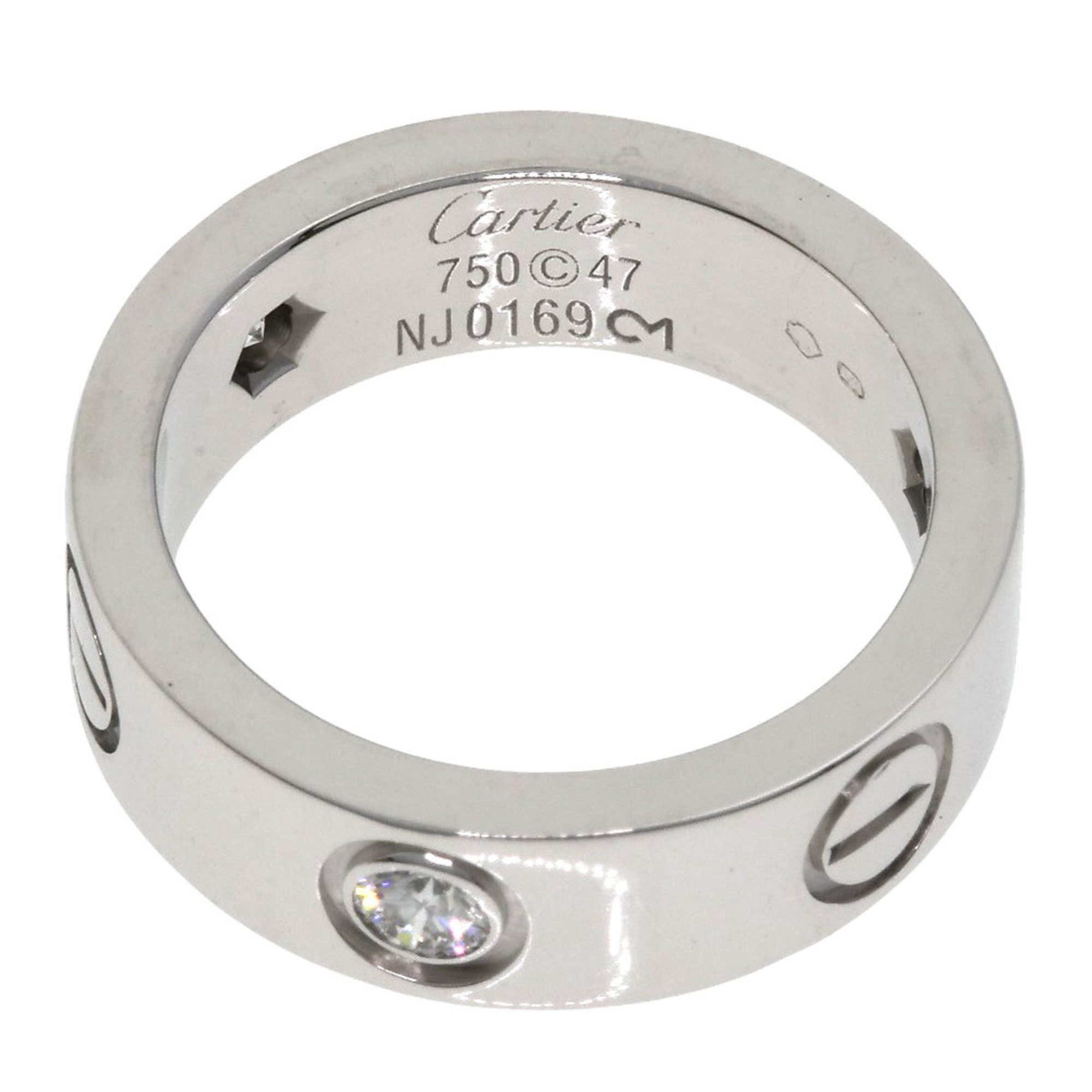 Cartier Love Ring Half Diamond #47 K18 White Gold Women's