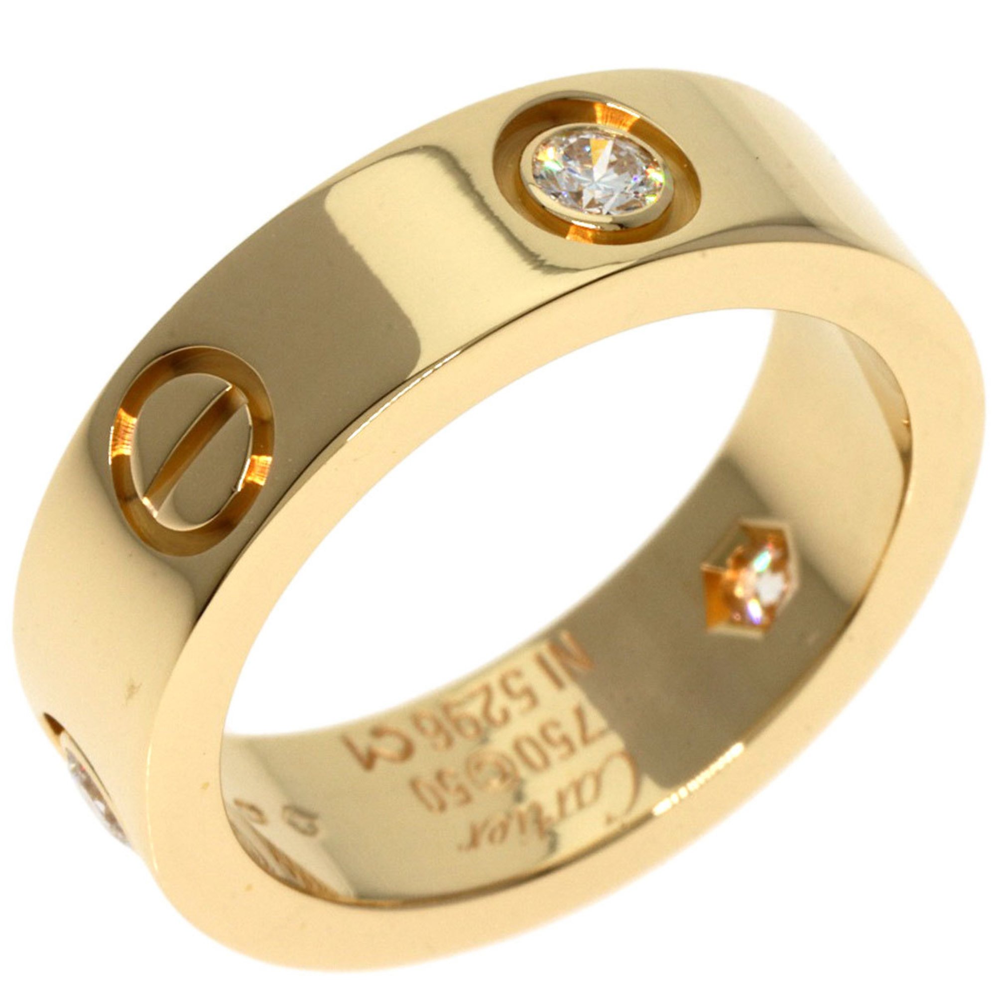 Cartier Love Ring Half Diamond #50 K18 Yellow Gold Women's