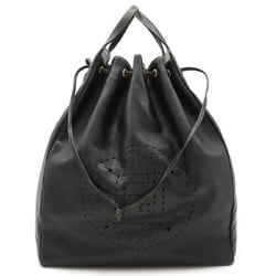 FENDI Punched Handbag Leather Black