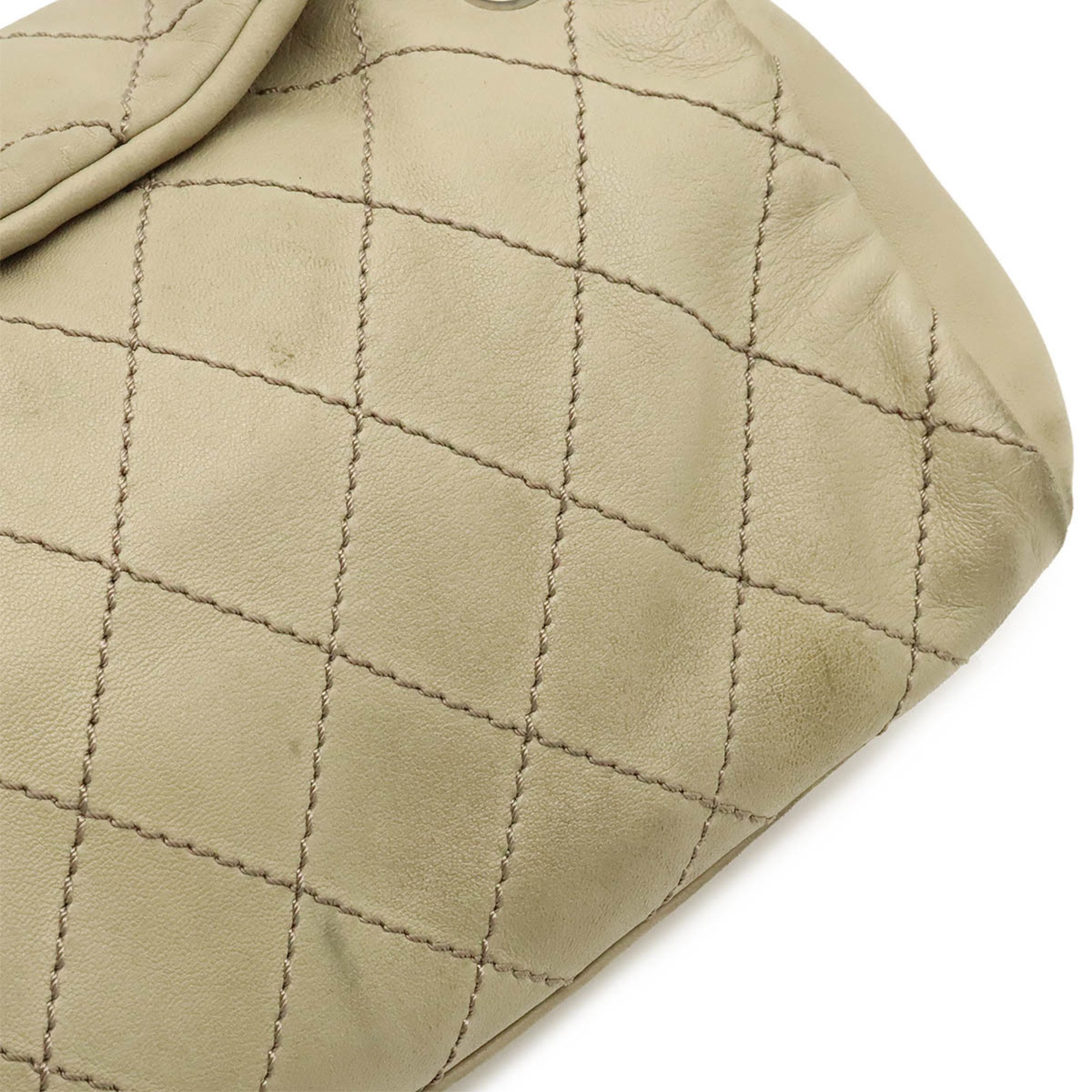 CHANEL Coco Mark Matelasse Chain Shoulder Bag Leather Beige