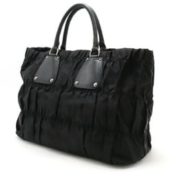 PRADA Prada Gathered Tote Bag Large Handbag Nylon Leather NERO Black BN1232