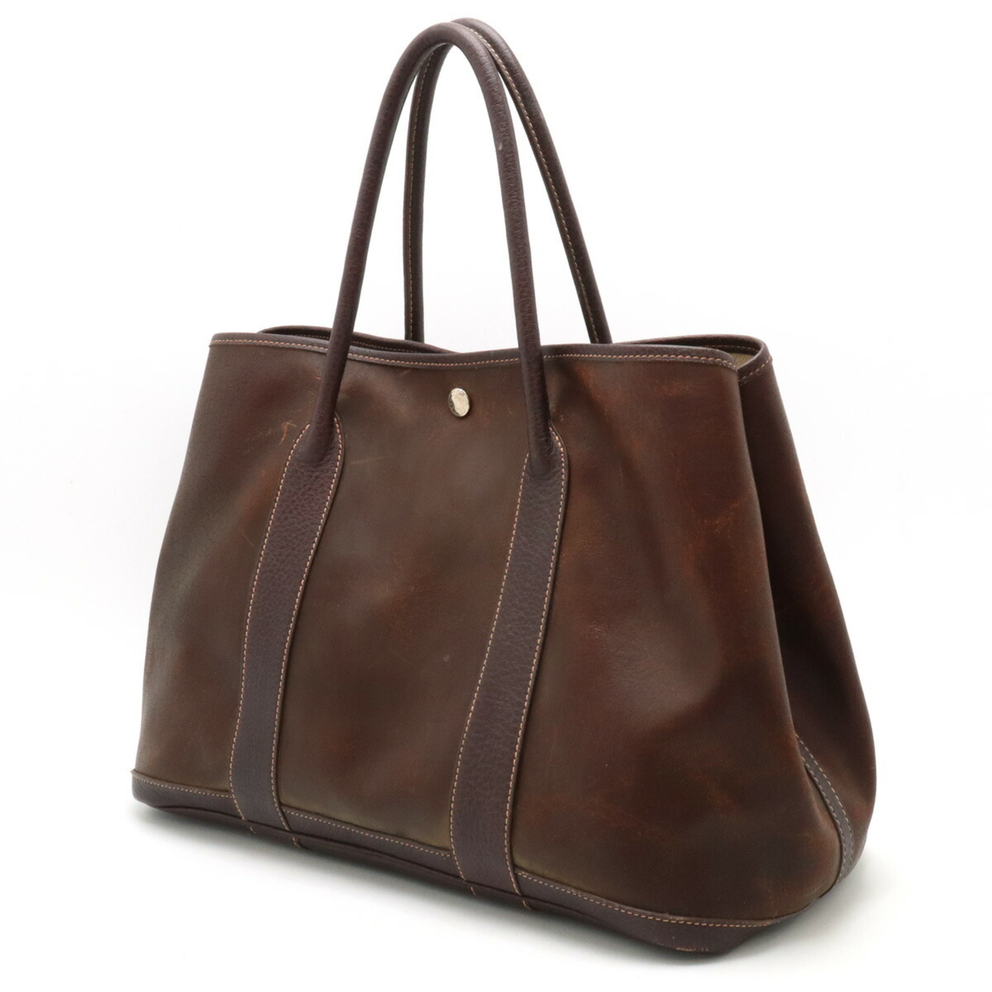 HERMES Garden PM Tote Bag Handbag Amazonia Dark Brown