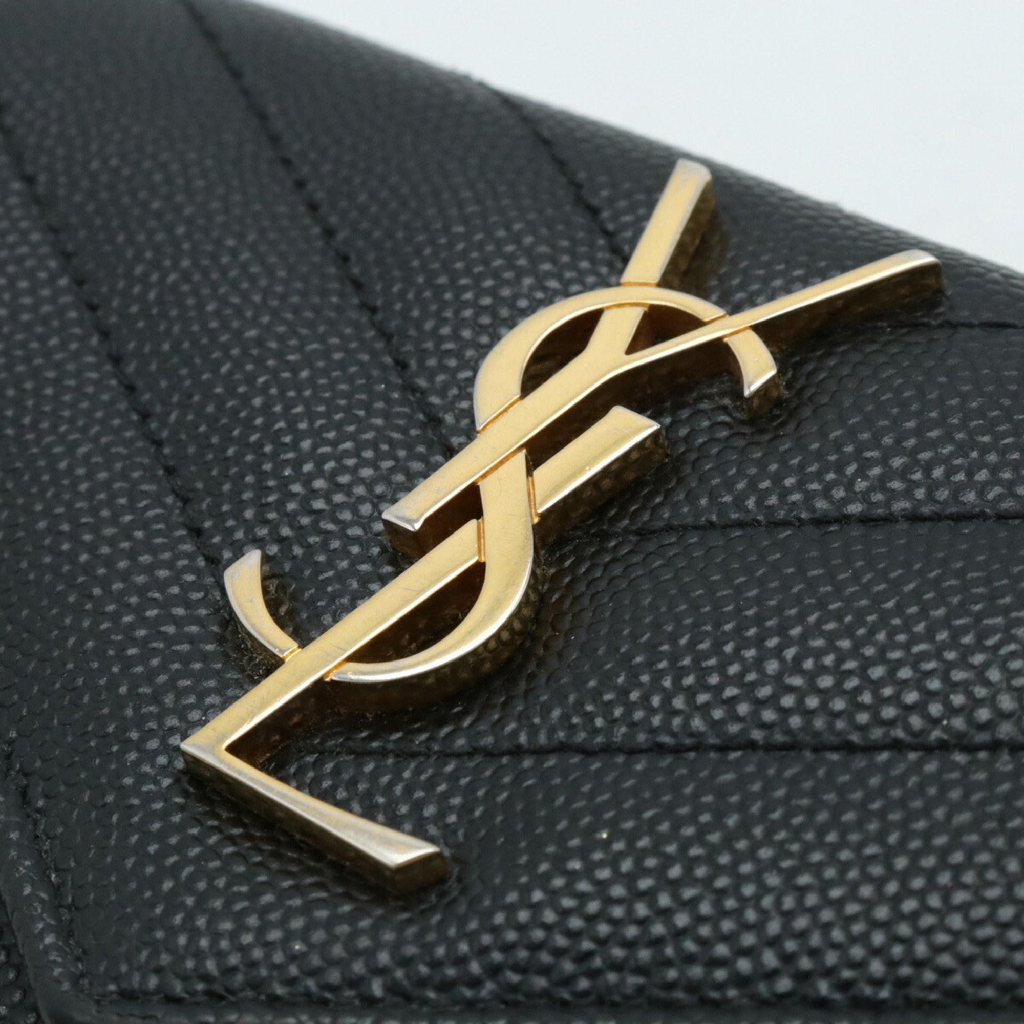 SAINT LAURENT PARIS YSL Yves Saint Laurent Monogram Coin Case Card Leather Black 414404