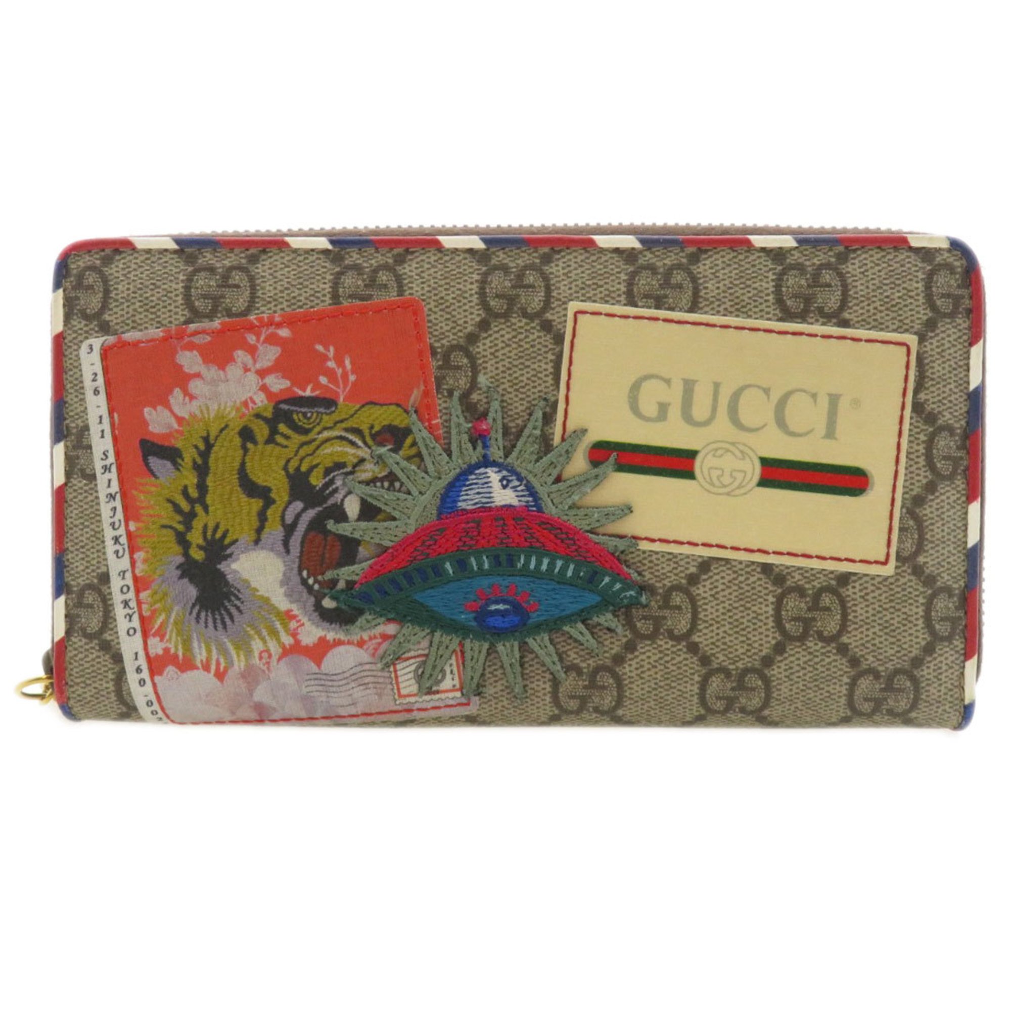 Gucci 473909 Courier GG Supreme Long Wallet Coated Canvas Leather Women's