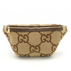 GUCCI Jumbo GG Belt Bag, Body Waist Pouch, Canvas, Leather, Beige, Brown, 696031