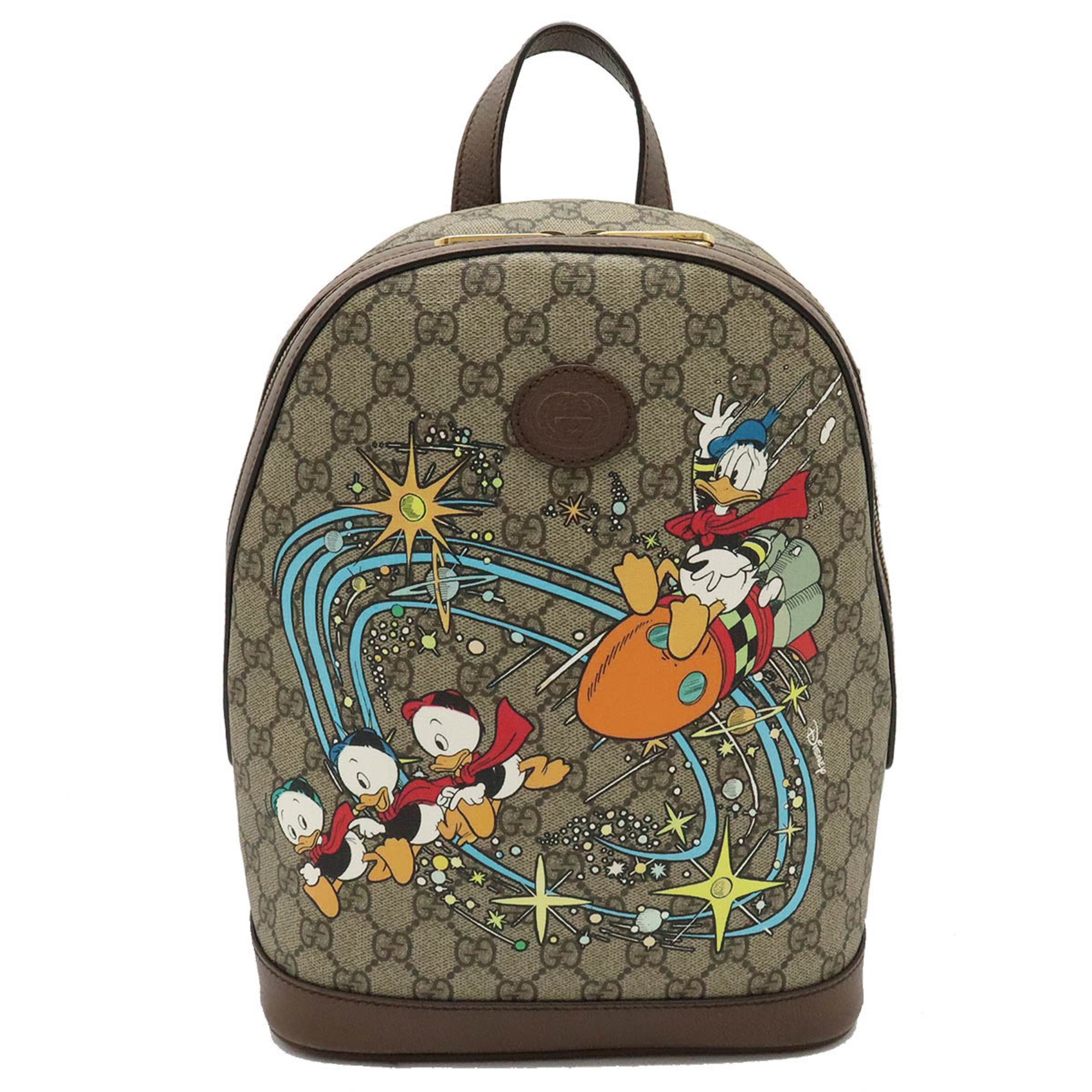 GUCCI GG Supreme Disney collaboration Donald Duck backpack PVC leather khaki beige brown 552884