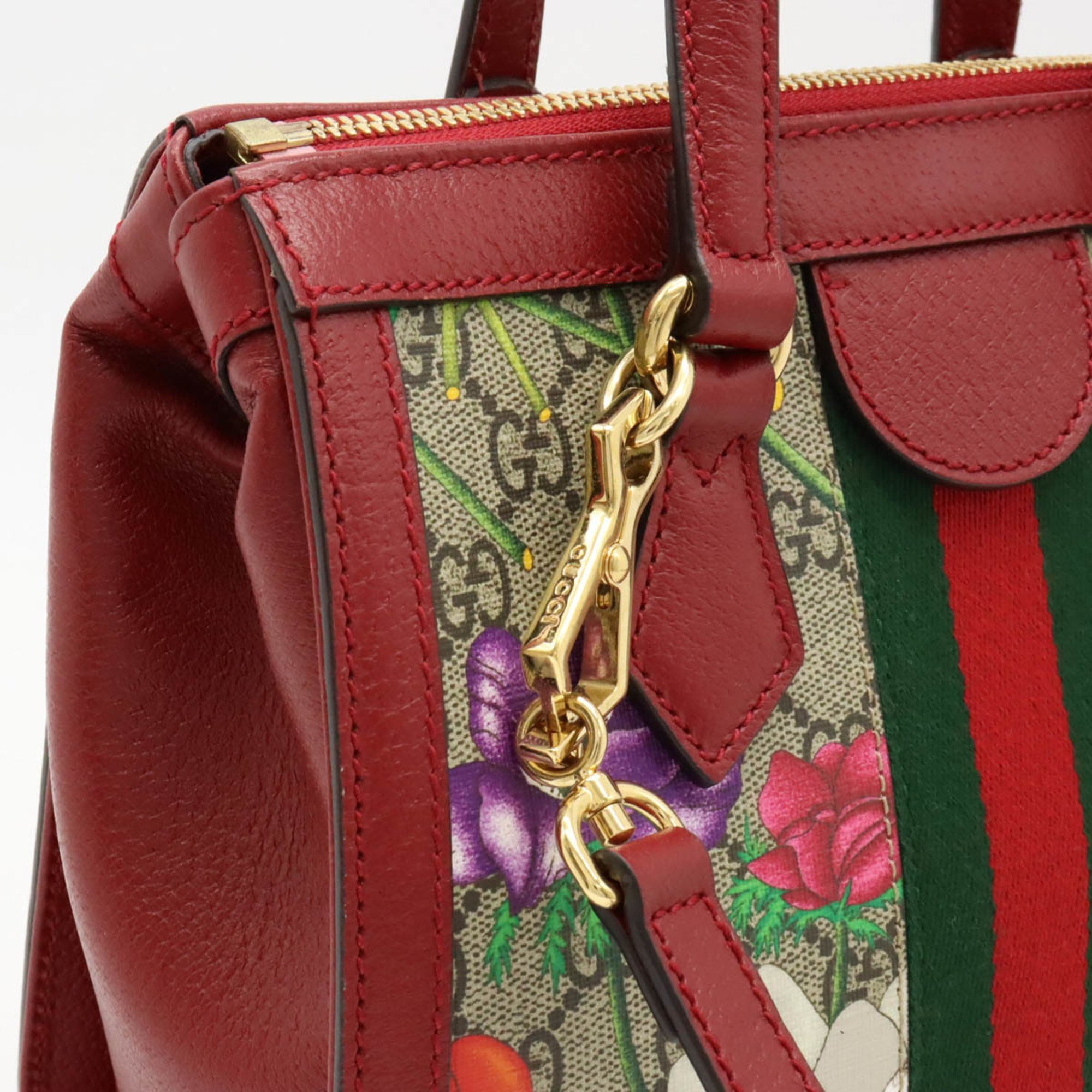 GUCCI Ophidia GG Flora Handbag Shoulder Bag PVC Leather Red Beige Multicolor 547551