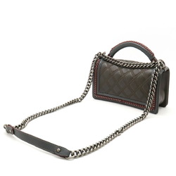 CHANEL Boy Chanel Flap Bag Luxury Chain Shoulder Leather Dark Khaki A94804