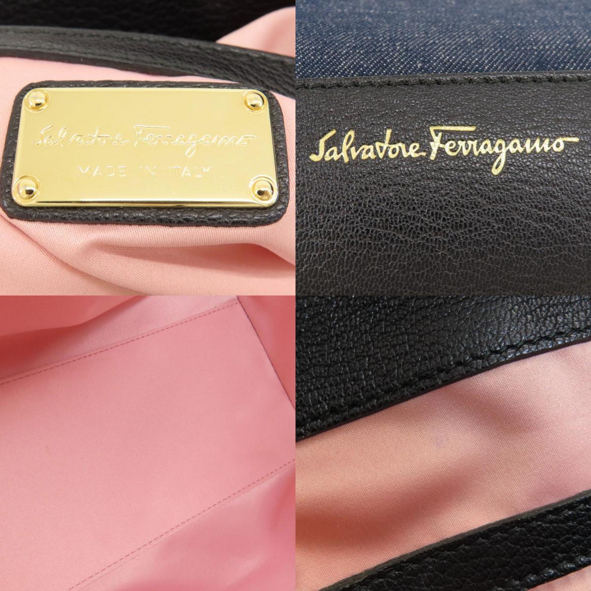 Salvatore Ferragamo Amy Gancini hardware tote bag denim leather ladies