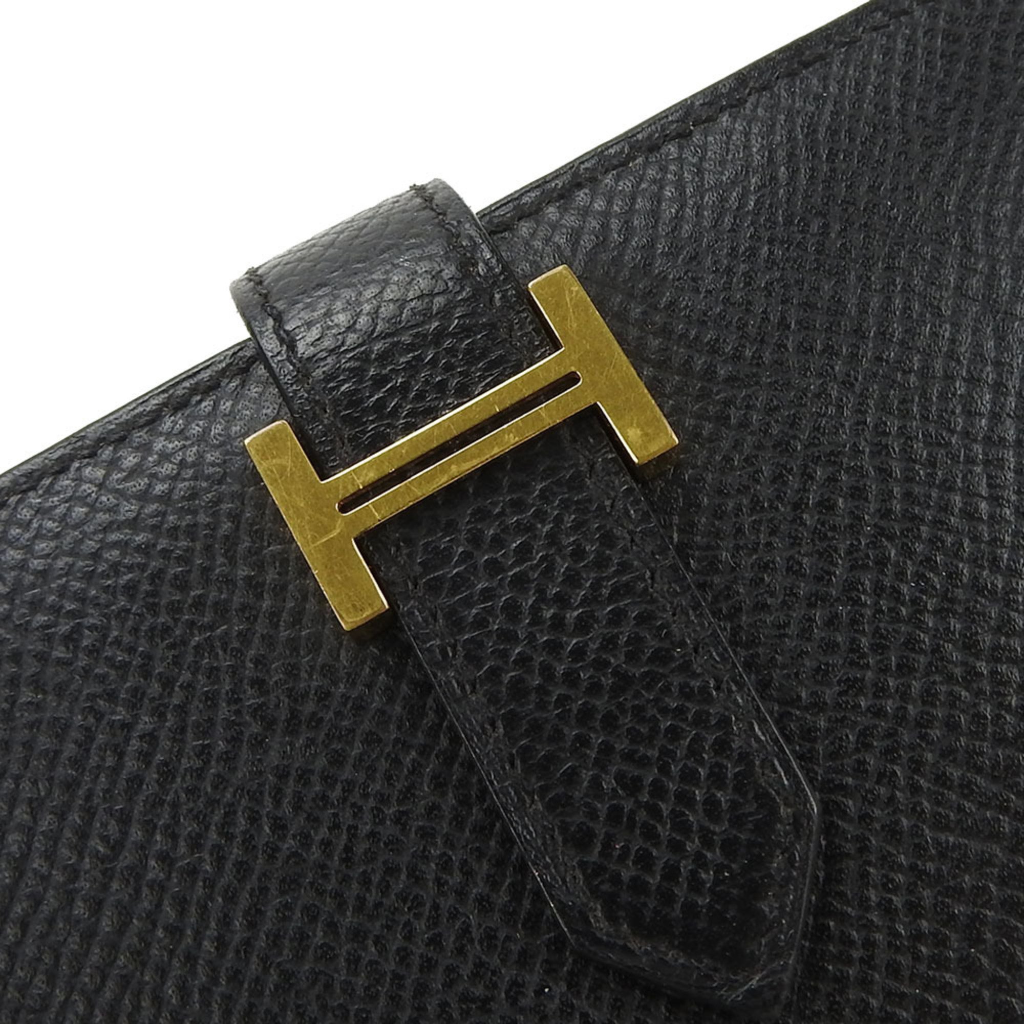 Hermes Long Wallet Bearn Soufflet Veau Epsom Black □R Stamped Accessory Women's Men's HERMES