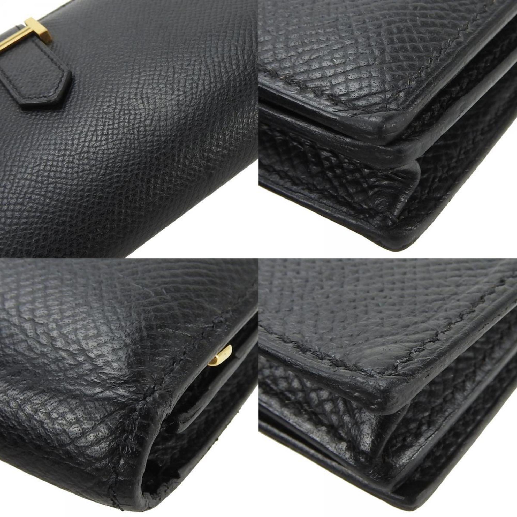 Hermes Long Wallet Bearn Soufflet Veau Epsom Black □R Stamped Accessory Women's Men's HERMES