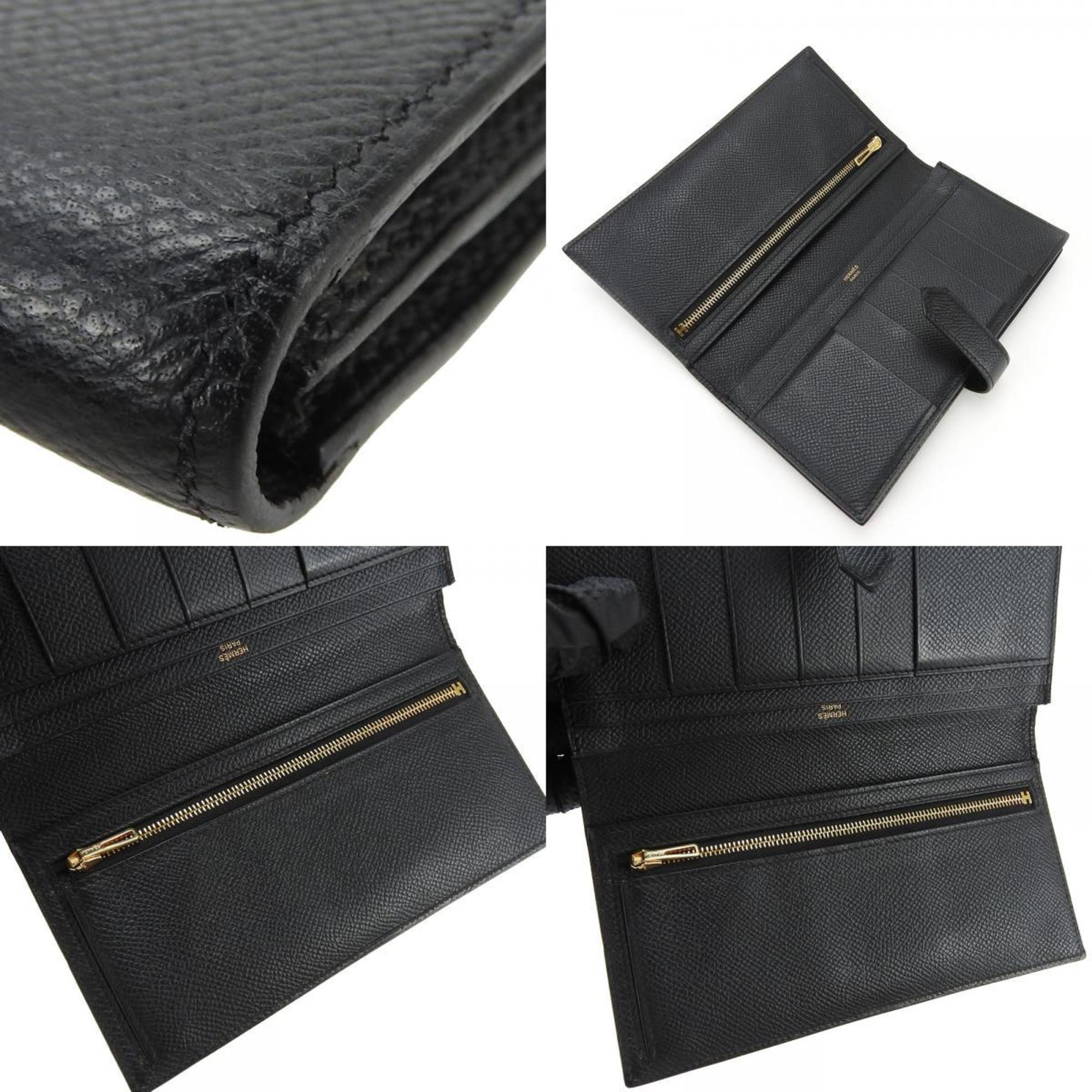 Hermes Long Wallet Bearn Soufflet Veau Epsom Black □R Stamped Accessory Women's Men's HERMES