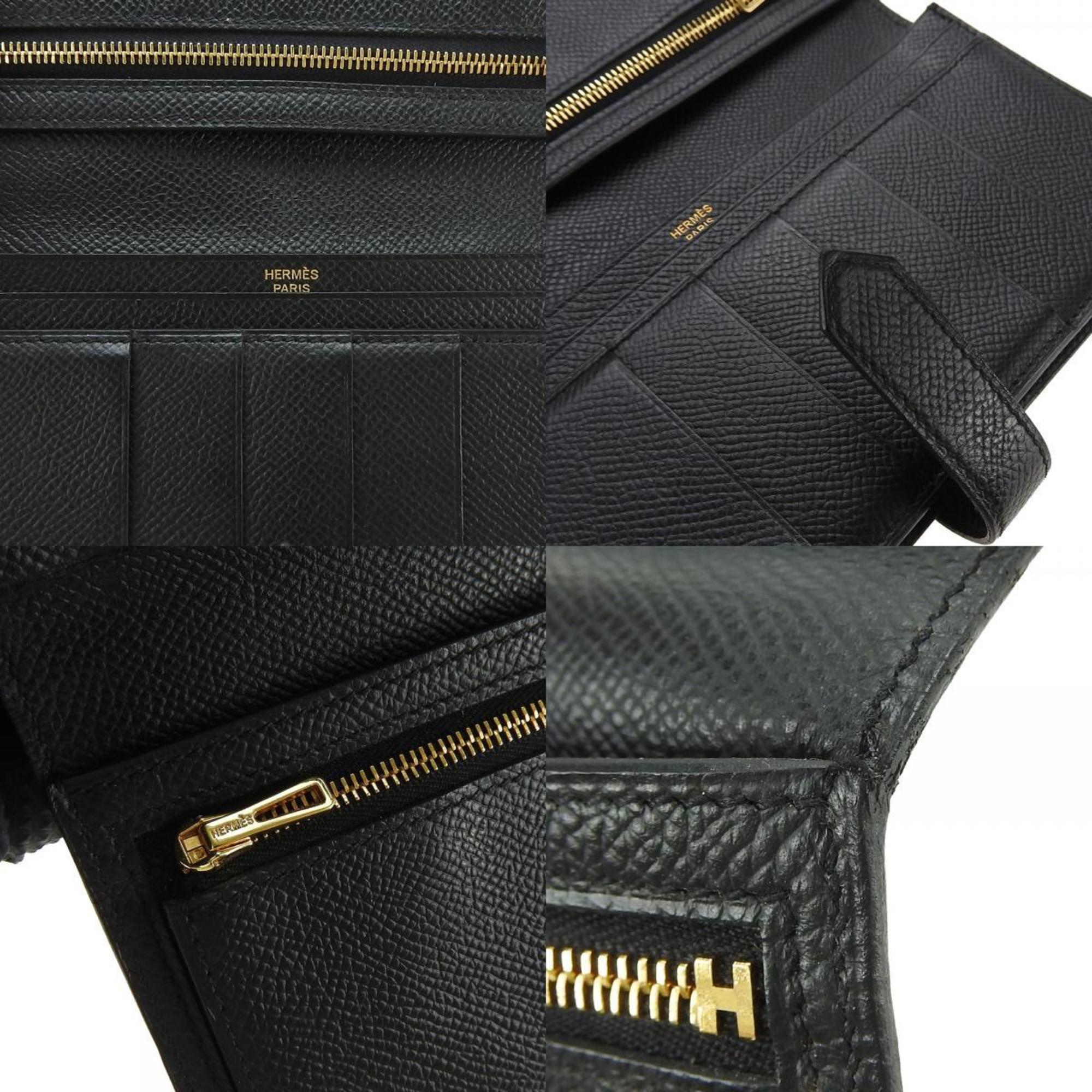 Hermes Long Wallet Bearn Soufflet Veau Epsom Black □R Stamped Accessory Women's Men's HERMES