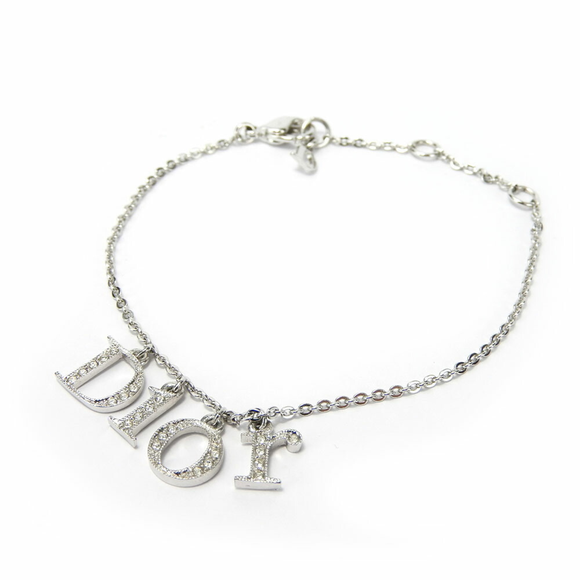 Christian Dior Bracelet Metal Rhinestone Silver Plated Women's