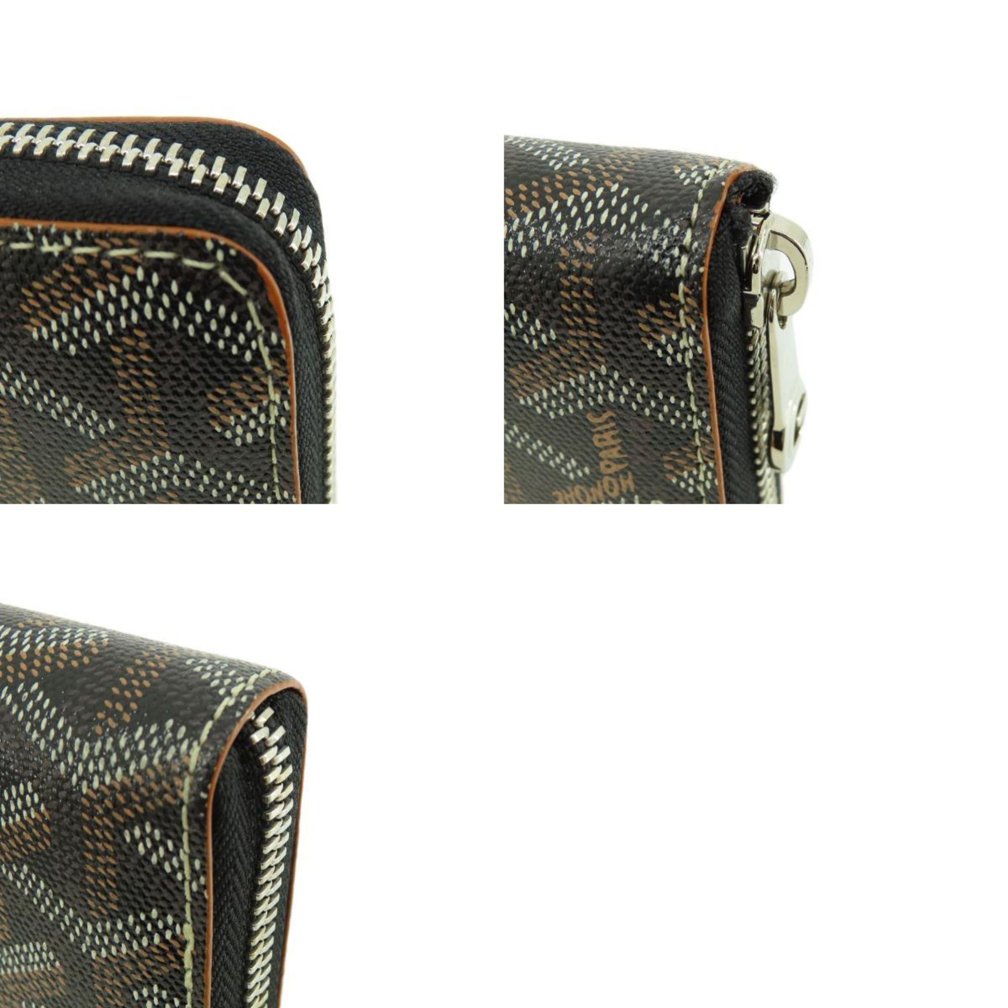 Goyard Zip GM Herringbone Pattern Long Wallet Coated Canvas Leather Women's