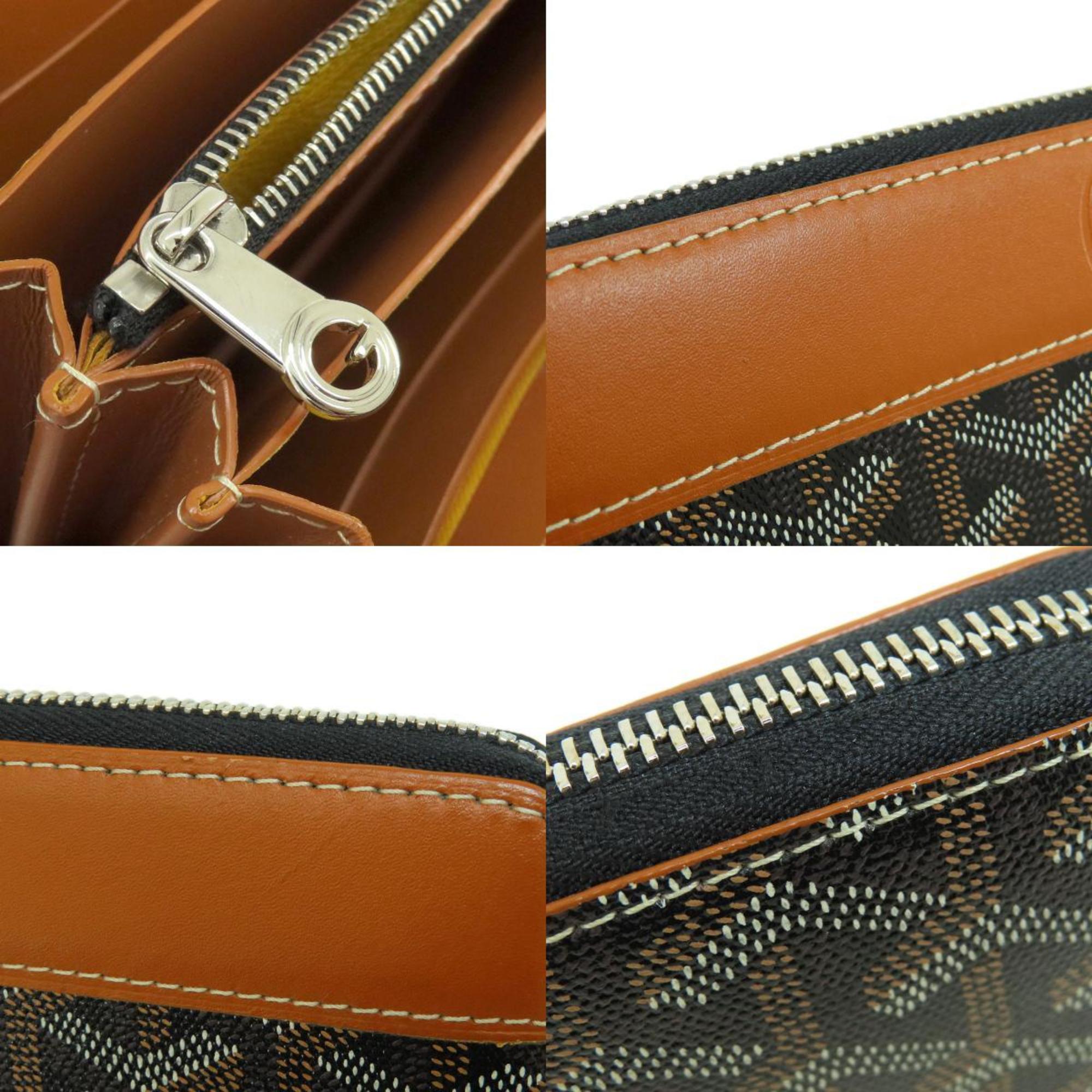 Goyard Zip GM Herringbone Pattern Long Wallet Coated Canvas Leather Women's
