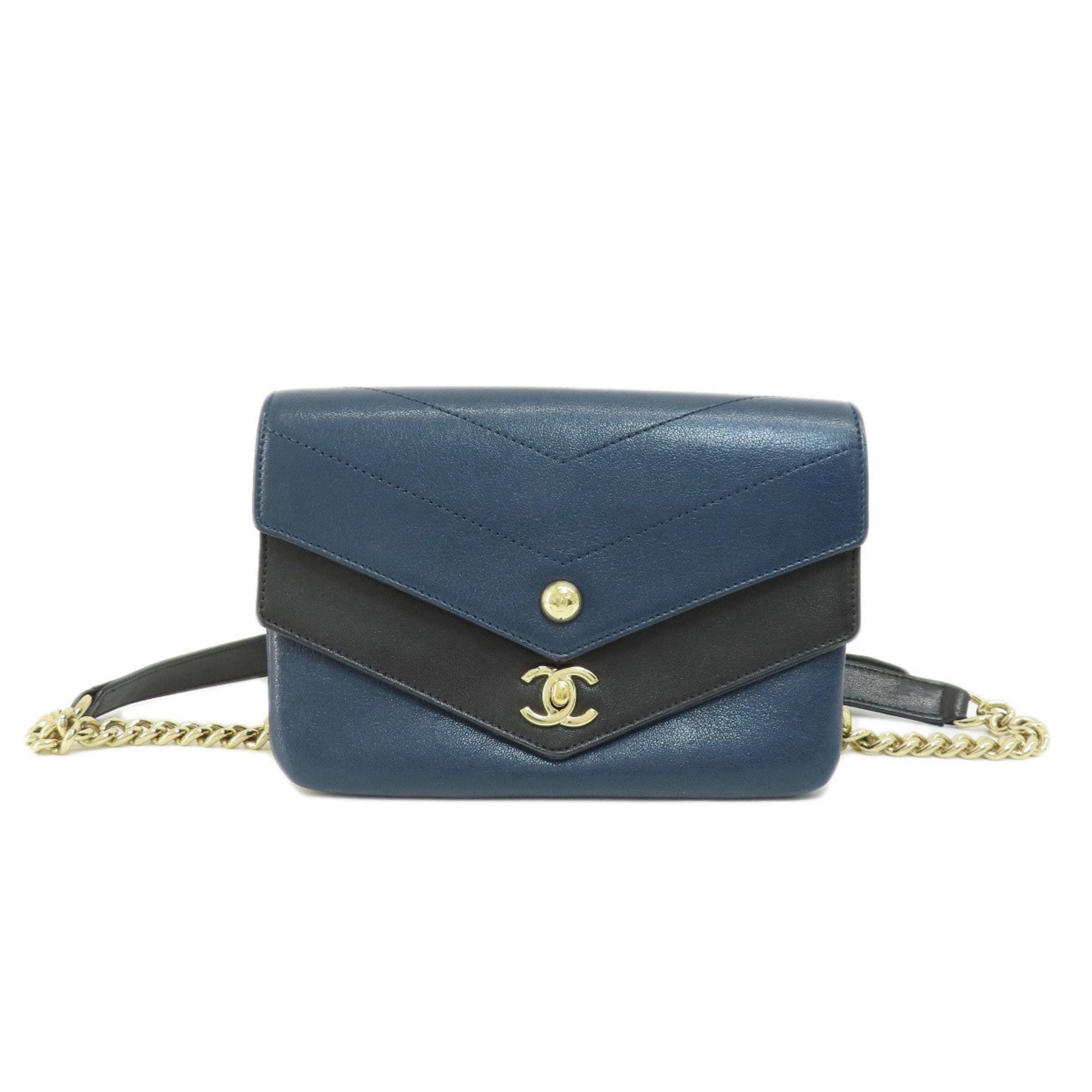 Chanel V-stitch Coco Mark Body Bag Calfskin Women's