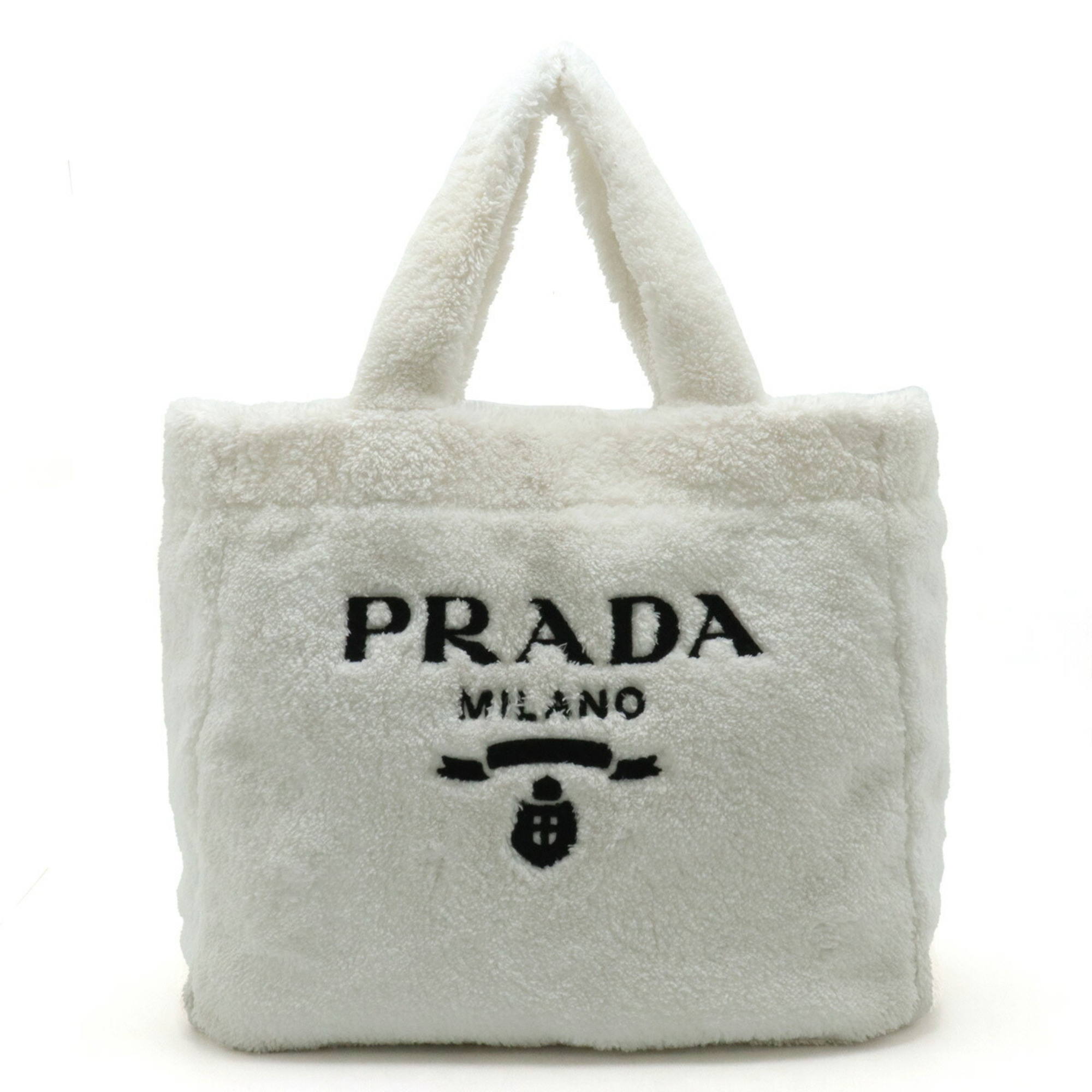 PRADA Terry Tote Bag, Large Tote, Shoulder Fabric, BIANCO, White, NERO, Black, 1BG130