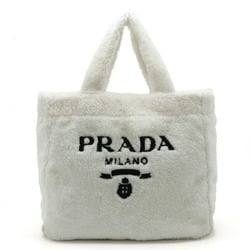 PRADA Terry Tote Bag, Large Tote, Shoulder Fabric, BIANCO, White, NERO, Black, 1BG130