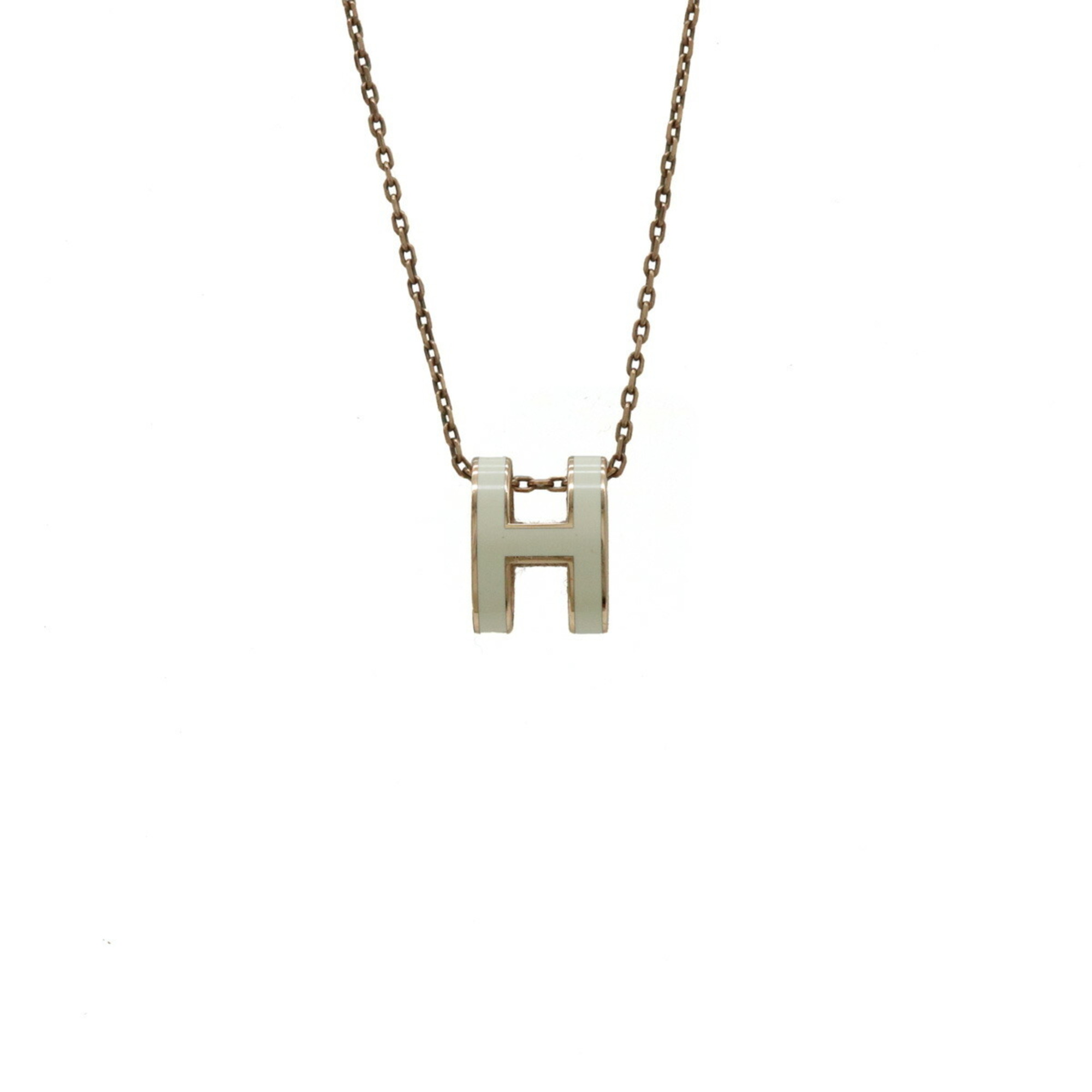 HERMES Hermes Pop H Necklace Choker Pendant GP Gold Color Ivory