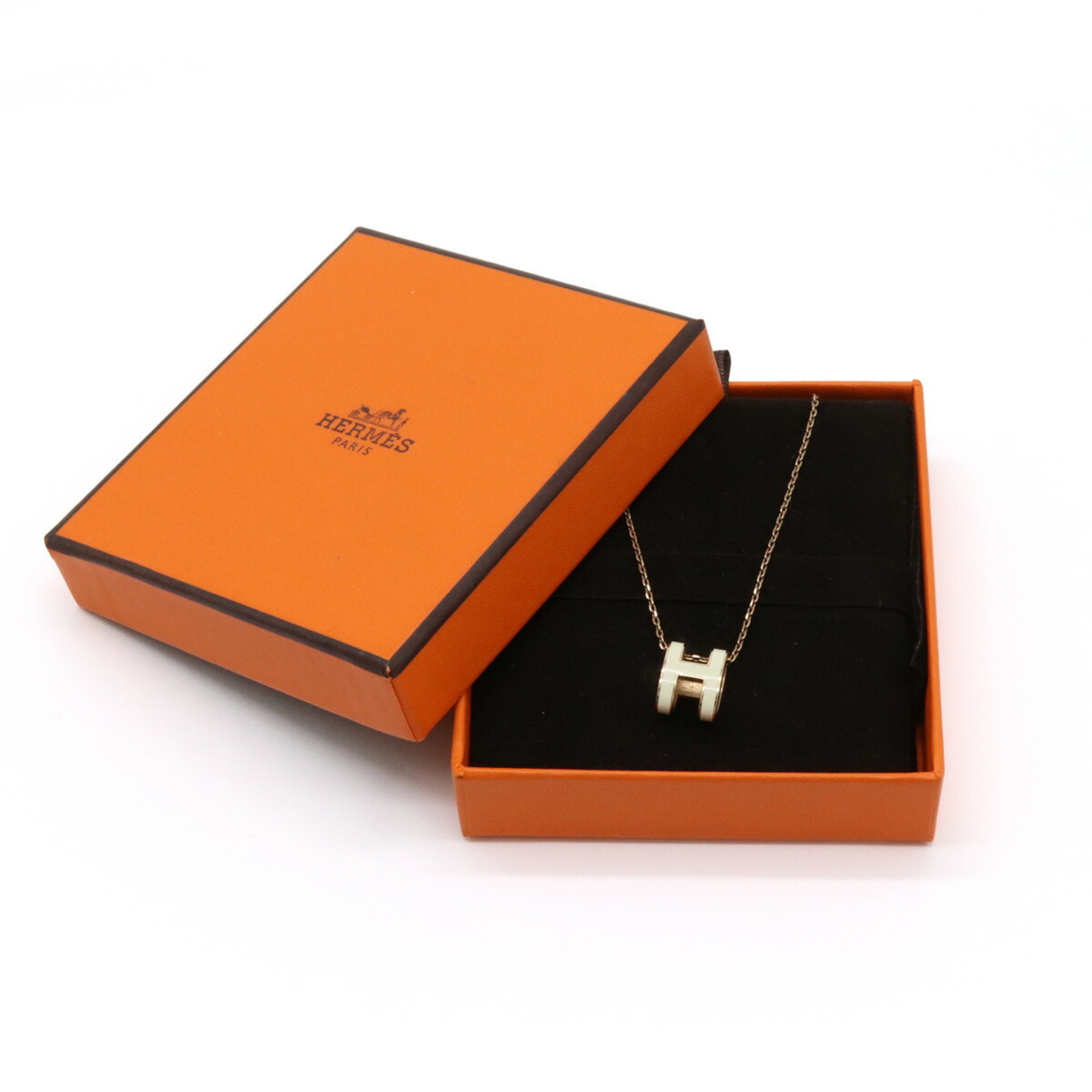 HERMES Hermes Pop H Necklace Choker Pendant GP Gold Color Ivory